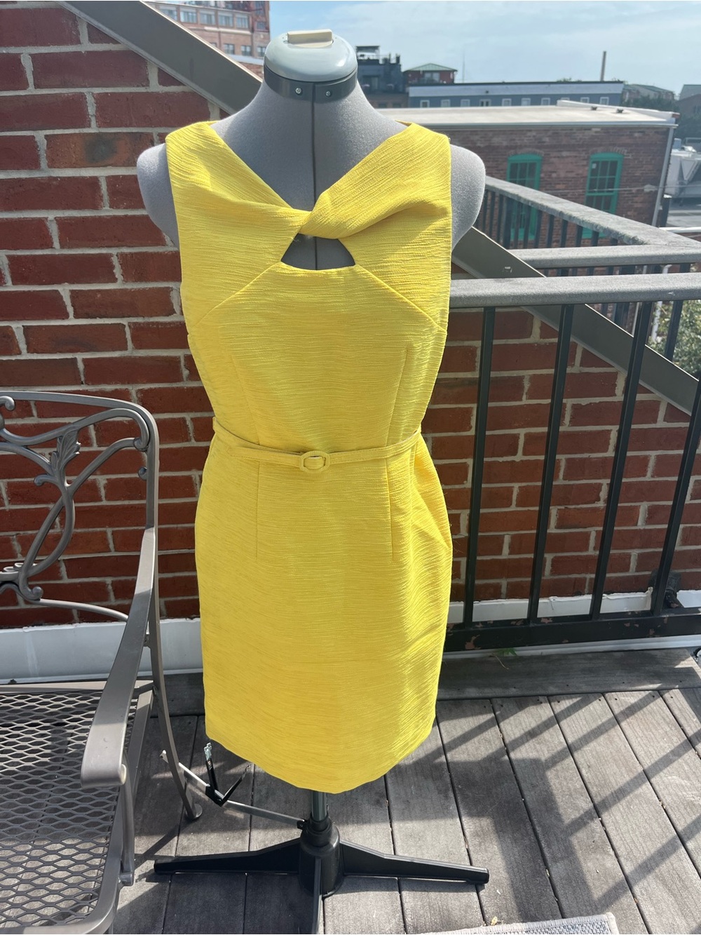 Ann Taylor Bright Yellow Twist-Front Sheath Dress